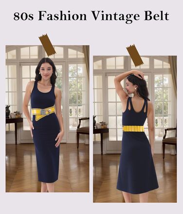 Жіночий пояс вінтажний широкий з еластичною стрічкою та пряжкою-застібкою. Колір: лимонний жовтий, розмір 31'-41'