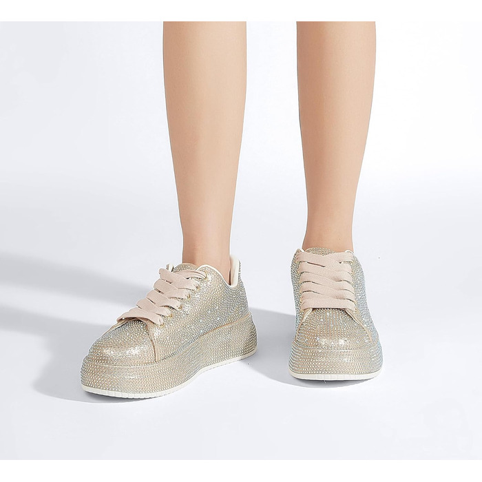 Жіночі кросівки LUCKY STEP зі стразами, платформа, блискучі, модель для вечірки, весілля, прогулянок (39 EU, золотий колір)