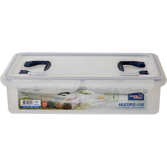 LocknLock PP CLASSIC Storage Box with Lid and Handles | 361 x 274 x 212 mm | 100% Airtight | Semi-Transparent Storage Container | Storage Container with Lid for Household Items (10 L)