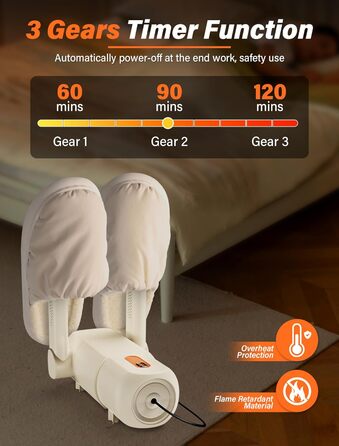 Електричний сушильник для взуття та черевиків з таймером 120 хв, UV-підсвічуванням, складний дизайн (Бежевий)