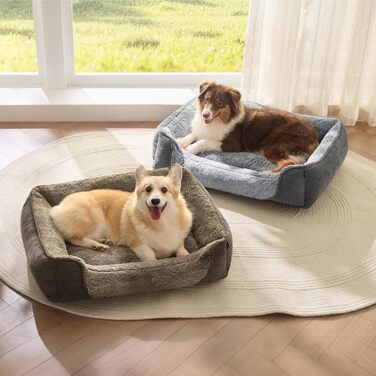 Ліжко для собак Bedsure великих порід – 89x63x17 см, зручне собаче ліжко з м'якою підстилкою, знімний та пральний чохол, антиковзаюча підкладка, сіре, L 89 x 63 x 17 см