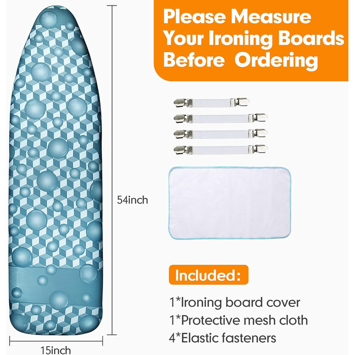 Набір для прасування Dalykate: покривало та підкладка для прасувальної дошки, 38,1 x 137,7 см, з еластичним краєм, стійке до подряпин та бруду, товста підкладка, 4 фіксатори, захисне сітко
