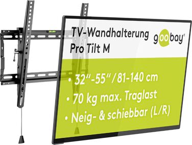 Кріплення для телевізора та монітора Goobay Pro (XL), настінне, регульоване (3-12°), поворотне – для LED, LCD, OLED, плоских та вигнутих телевізорів 43-100 дюймів – максимальне навантаження 70 кг – чорний