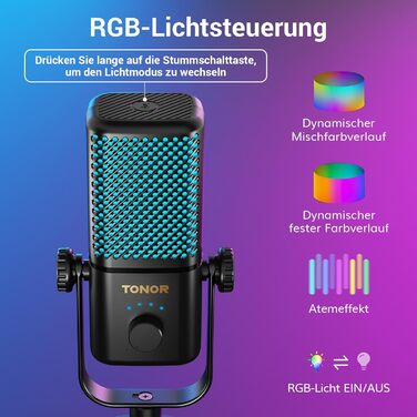 Мікрофон TONOR TCX3 для Xbox з RGB підсвічуванням та контролем Gain, акумулятор 30 годин, для стримінгу та подкастингу, сумісний з відеокартами