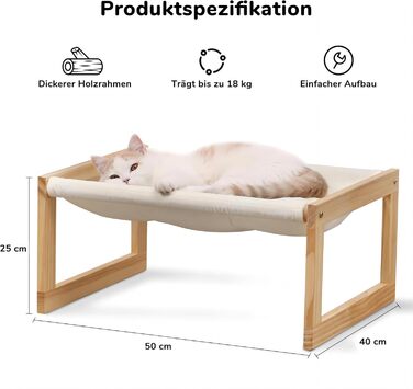 Cat bed and dog bed, elevated, large, and breathable, made of high-quality birch plywood, 53W x 42L x 25H cm - Ideal for cats and small dogs (white)