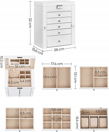 Скринька для прикрас Songmics JBC152W01, 32 x 26 x 15,6 см, біла