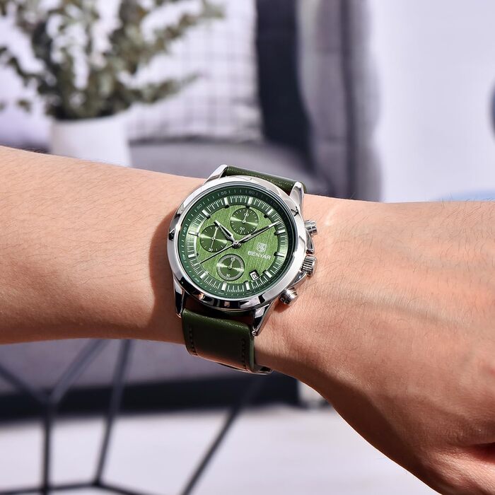 Годинник чоловічий BENYAR Chronograph Аналоговий кварц Водостійкий зі світлодіодною підсвічуванням дати, стильний бізнес-годинник для чоловіків (зелений)