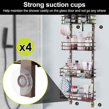 Регульована поличка для душу Orimade, 5 ярусів, сіра, з гачками та мильницею, нержавіюча сталь