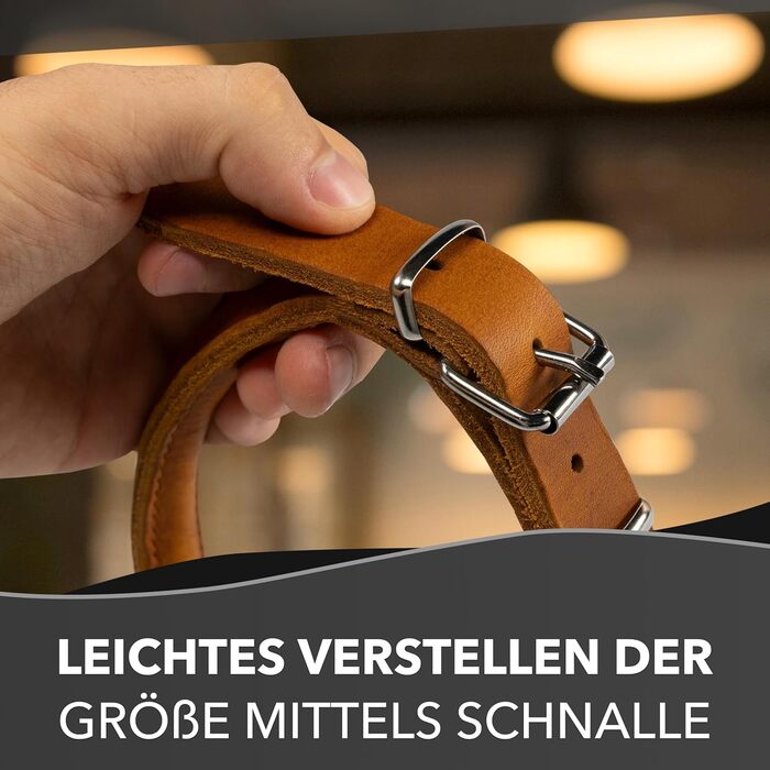 Rund & Weich - Dog Collar with Stop Feature - Size L - 55cm with Adjustable Buckle and Integrated Stable Core, Leather Collar with Pull Limiter, Gentle on Fur Pull Stopper, Cowhide Leather (55 L, Cognac)
