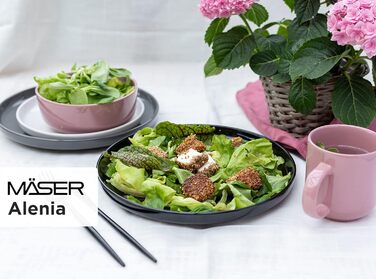 MÄSER Serie Alenia, Dinnerware Set for 4 people in modern Scandinavian design, 16-piece combination service made of ceramic in gray stoneware.