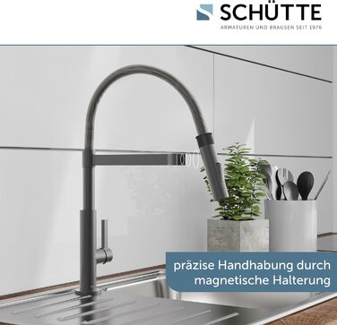 Кухонний змішувач SCHÜTTE 79147 MIAMI з висувною насадкою, 360° поворот, Soft Touch, магнітна струменіва, для мийки, графіт