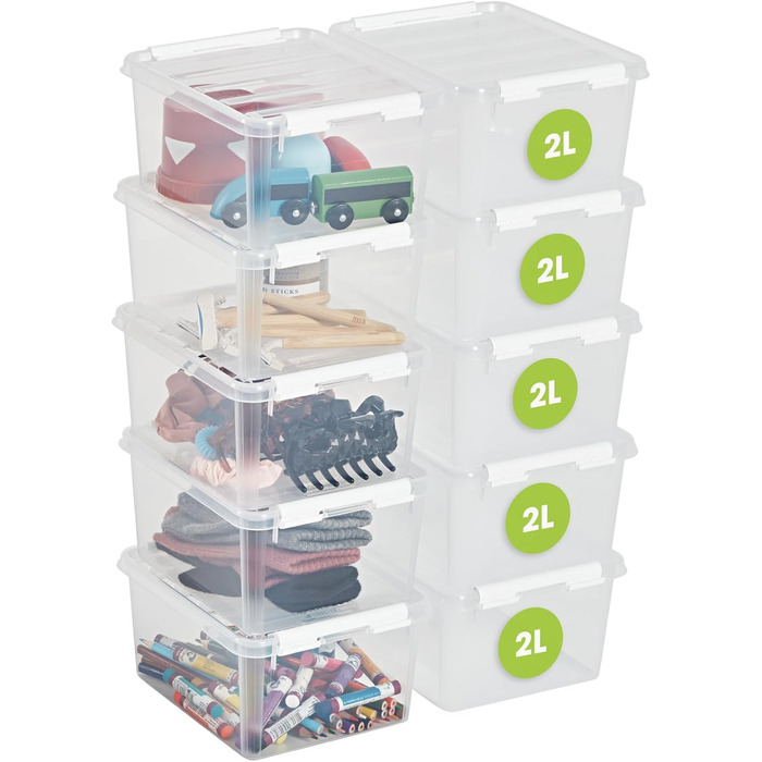 SmartStore - 10x Storage Box with Lid Classic 2L (21x17x11cm) | Stackable Box with Lid | Food-Safe Plastic Box | Plastic Box with Lid & Reinforced Corners | 10 Year Warranty