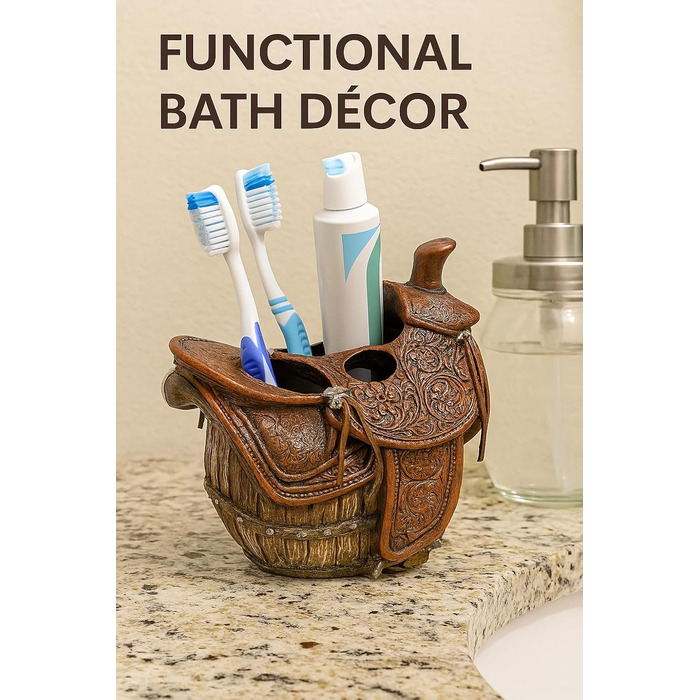 The Bridge Collection Western Saddle Toothbrush Holder – Country Style, Bathroom Decor for Locals, Country House, Cabin