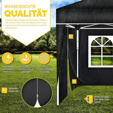 tillvex® for 3x3m Pavilion | Folding Pavilion Side Walls Water-Repellent | Side Windows & Zipper | Side Walls for Garden Tent Party Tent (4x Side Wall, Black)