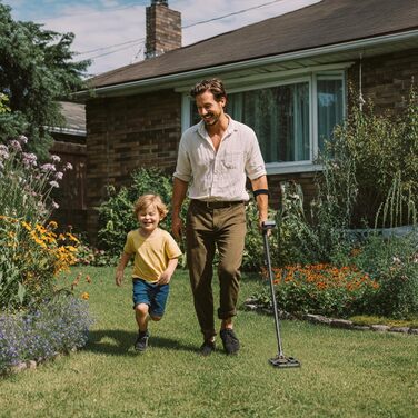 Металошукач для дорослих - акумуляторний, складаний, водонепроникний, з лопатою, рюкзаком, навушниками, професійний дизайн з LCD-дисплеєм (блакитне підсвічування), помаранчевий