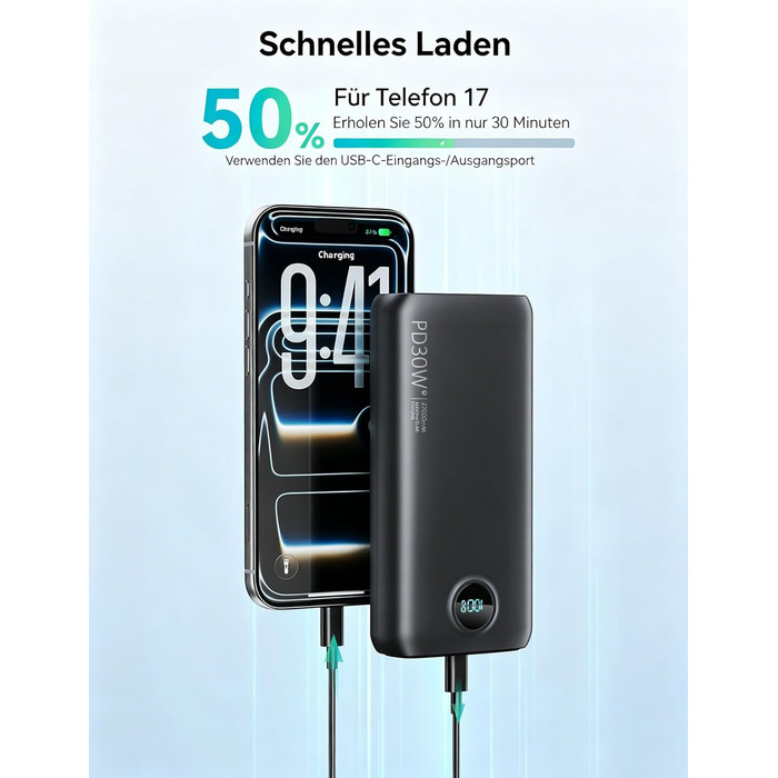 Power Bank 27000mAh 30W PD3.0 QC4.0 рожевий – Зовнішній акумулятор для iPhone, Samsung, iPad