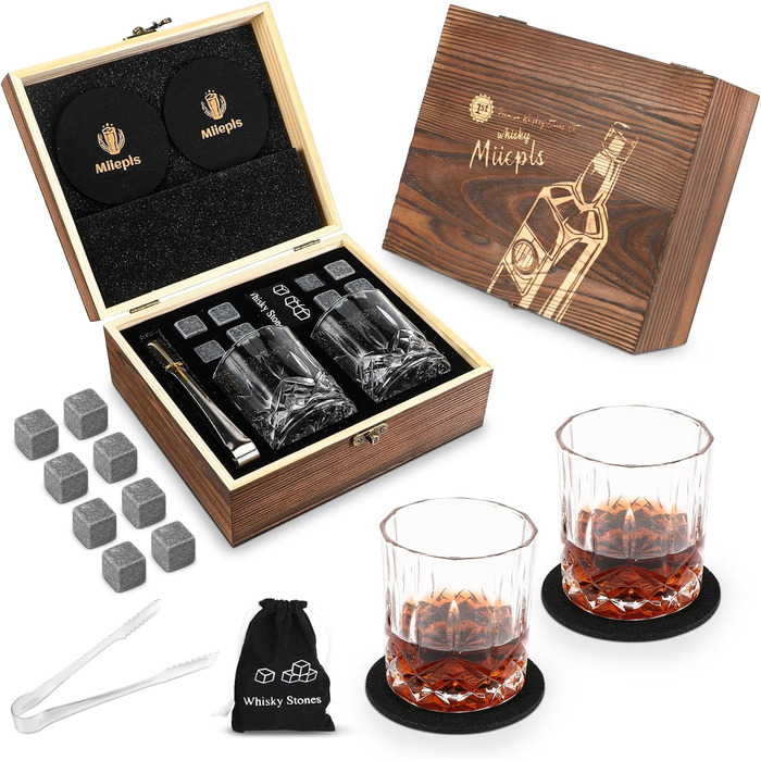 Набір склянок для віскі з кулями охолодження та підставками, 8 кульок, 2 склянки, подарунок для чоловіків