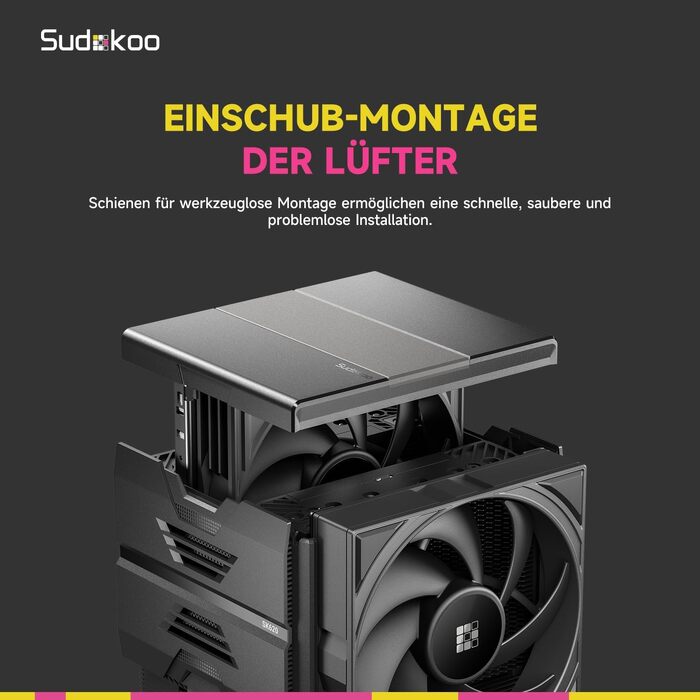 Кулер для процесора Sudokoo SK620 AM5: Двовежевий CPU кулер з цифровим дисплеєм, 6 теплотрубками та 2 вентиляторами PWM FDB 120мм, чорний