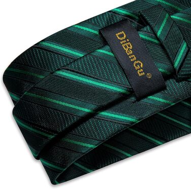 Набір краваток для чоловіків DiBanGu з шовковими смугами та клітинкою, з кишеньковим хустиною, затискачами для краваток та латунними манжетами, для весілля та офіційних заходів, зелений в смужку