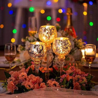 Romadedi Tealight Holder Candle Holder Glass Silver - Lantern Tealight Holder Decor Mercury 3-Piece Set 23.5/25.5/31.5 cm for Tealights Votive Candles, High Candles, Living Room Table Decoration, Wedding