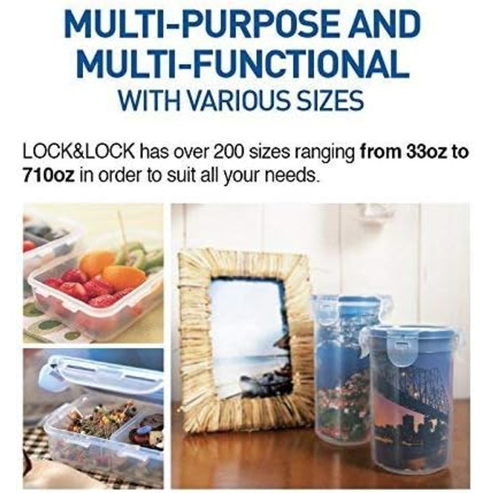 Lock & Lock HPL823 Food Storage Container, Square, 870 ml, 6 Pieces