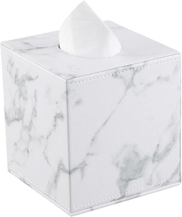 KINGFOM Скляна коробочка для серветок, шкіра PU, для авто, офісу, ванної кімнати, спальні (Мрамор)