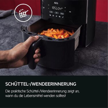 AEG AAF3B Hot Air Fryer / IF Design Award 2024 / Little to no oil / 8 programs / programmable / preheat function / 3.3l / dishwasher-safe / heat protection / flip reminder / black, 3.3l capacity, Series 6000