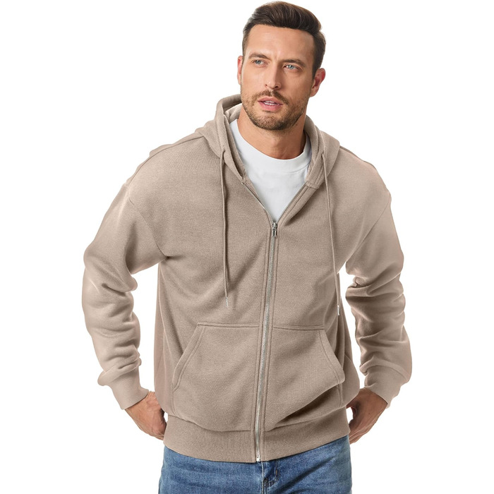 Світшот JMIERR чоловічий з капюшоном, бавовна, однотонний, на блискавці, з кишенями (Хакі, S)