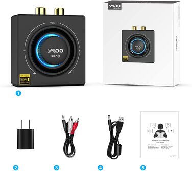 Bluetooth аудіоприймач YMOO B06T3 Pro: AUX адаптер для стереосистеми, TV, PC, телефону. Підтримка Bluetooth 5.3, HiFi, 3.5mm jack, Cinch, 15м радіус дії