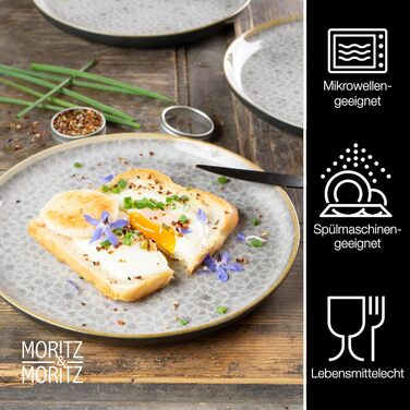 Moritz & Moritz TERRA 36-Piece Dinnerware Set - 12 Place Settings - Plate Set in Subtle Gray Made of High-Quality Porcelain - Dinnerware Set for 12 with 12 Dinner Plates, Dessert Plates, and Bowls Each - Gray 36-Piece Dinnerware Set