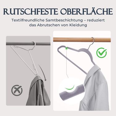 В'язки для одягу з велюру, 20 шт. - В'язки для одягу, економія місця, неслизькі, міцні, 360° обертання - для сорочок, костюмів, светрів, штанів, сірі