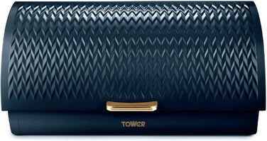 Хлібниця Tower Empire з кришкою-роликом, нержавіюча сталь та латунь, синій колір Midnight Blue