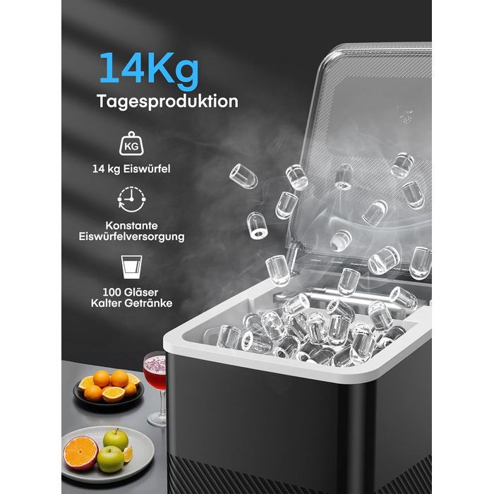 Машина для приготування льоду FOHERE, 14 кг/24 год, 9 кубиків за 5 хвилин, самоочисна, з лопаткою та кошиком, 2 розміри кубиків, для дому/офісу/бару/RV