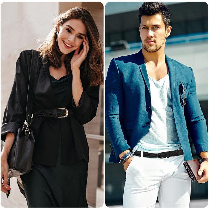 Жінський та чоловічий тканинний ремінь Flintronic, еластичний плетений ремінь, ширина 3.3 см, довжина 107 см (для обхвату талії 76-115 см), колір: чорний