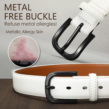 Чоловічий шкіряний ремінь VONMELLI без металу, TSA-сертифікований, для джинсів, гіпоалергенна застібка, розмір 48-52