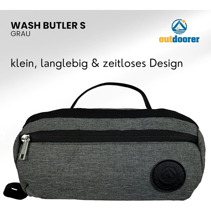Wash Butler S від Outdoorer - компактна сіра дорожня косметичка для чоловіків та жінок, водонепроникний матеріал, ідеально підходить для подорожей, кемпінгу та ручної поклажі