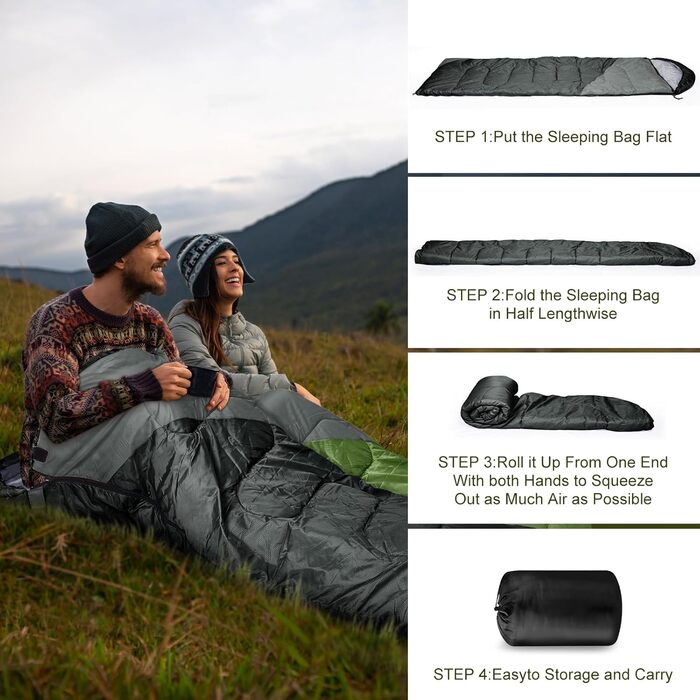 Yarmiene 3-4 Season Sleeping Bag - Adult & Kids Outdoor Sleeping Bag - Warm & Rectangular for Camping & Hiking (Black+Gray)