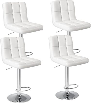 DUMOS Set of 2 Modern Adjustable Bar Stools - Metal Legs, Kitchen & Bar Height - White