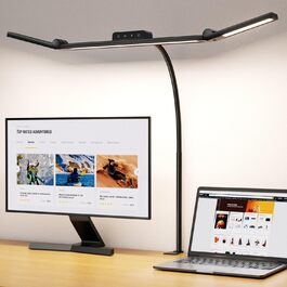 LED лампа для столу EppieBasic з кріпленням, 24W, 3 наголовки, регулювання яскравості, 1200LM, захист очей, 4 колірні температури, таймер 30хв, для офісу та дому, чорний колір