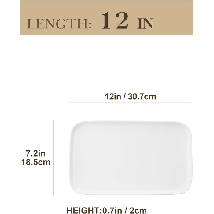 MALACASA Porcelain Serving Platter, Serving Tray 4-Piece Set, Rectangular Large Serving Platter for Buffets, Sushi, Cakes, Appetizers at Home/in Restaurant, 30 x 18 cm White (White, 4-Piece)