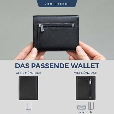 Гаманець VON HEESEN для чоловіків і жінок, чорний, з відділенням для монет, натуральна шкіра
