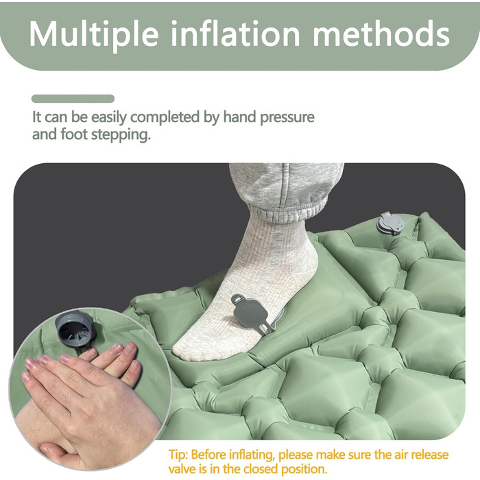 Надувний килимок для кемпінгу Isomatte: самонадувний, ультралегкий, з помпою та подушкою для відпочинку на природі, в походах, на пляжі та в наметі (зелений)