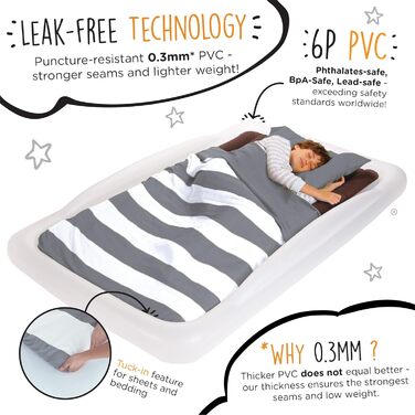 Надувне дитяче ліжко Shrunks® для подорожей з захистом від падіння - м'яка повітряна матрац для подорожей, ночівлі, кемпінгу - біло-коричневе ліжко-приліжко в готелях або вдома 152 x 94cm (Family)