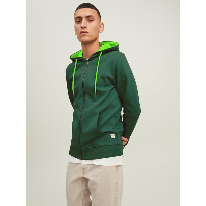 Чоловіча куртка-худі JACK & JONES Mae однотонна, Trekking Green (Green Gecko), розмір XL
