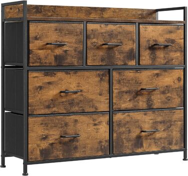 SONGMICS Chest of Drawers, Cabinet, 7 Fabric Drawers with Handles, Metal Frame, Industrial Design, Vintage Brown-Ink Black LTS137B01