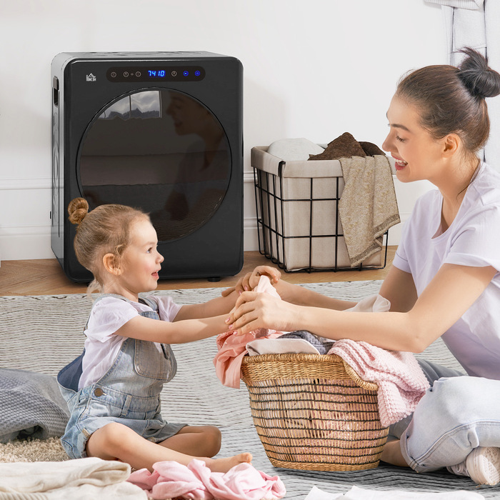 Сушарка для білизни HOMCOM з 6 програмами, 40-60°C, місткістю 4 кг, компактна, з сенсорним керуванням, чорного кольору