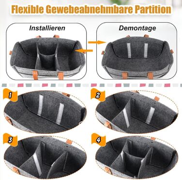 Фетрова сумка-кошик, 16л, з відділеннями, складана, міцна, сіра, 38x23x18 см. Ідеальна для пікніків, покупок та транспортування дров.