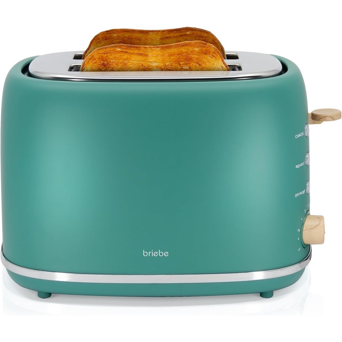 Тостер Nordic з широким слотом, 2-х місний, 6 рівнів підсмажування, функція підігріву та розморожування, зйомний піддон для крихт, північний дизайн, 870 Вт, зелений