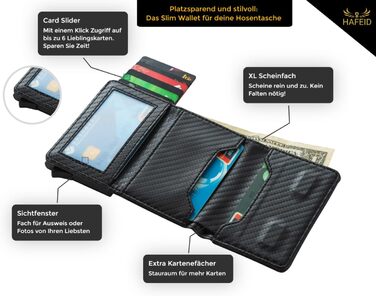 Слім гаманець HAFEID з RFID-захистом, міні портмоне з відділенням для монет, купюр та карт, карбоновий гаманець для чоловіків і жінок