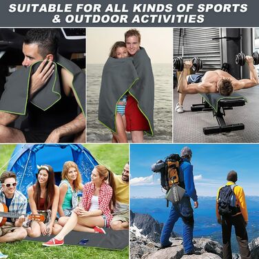 Набір рушників з мікрофібри: великий (180x80 см), спортивний (100x50 см), пляжний (80x40 см). Колір: темно-сірий та зелений